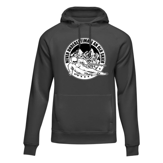 Never Underestimate An Old Skier Adult Fleece Hooded Sweatshirt