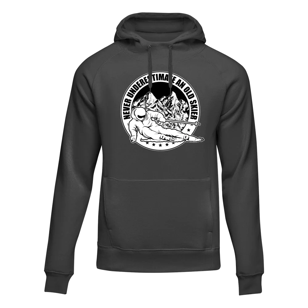 Never Underestimate An Old Skier Adult Fleece Hooded Sweatshirt